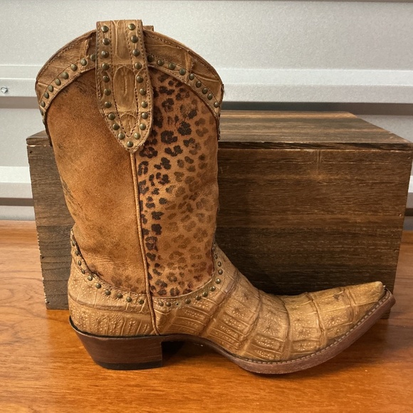 Old Gringo Women Brown Leather Animal Print Croc Studded Cowgirl Boot 7.5 - Picture 5 of 12